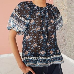 Ulla johnson black floral top size 6